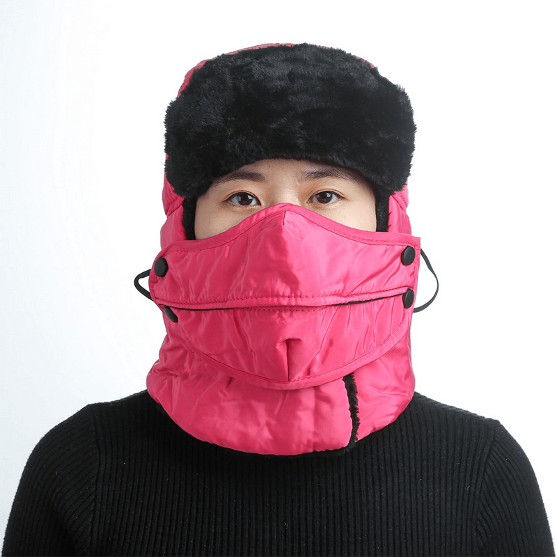 Unisex winter windproof mountain ski cap with earflap and closed neck in red, perfect for cold weather protection.